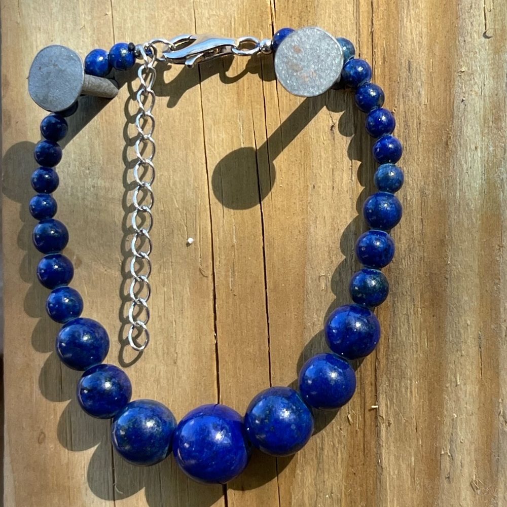 Lapis Lazul bead adjustable sterling silver bracelet
